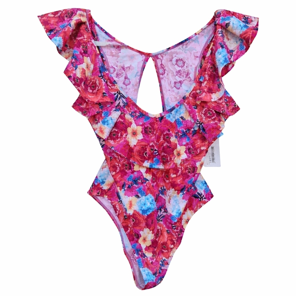 BuddyLove Lottie Floral Ruffle One-Piece Swimsuit Large Vacation Boho Beach NWT